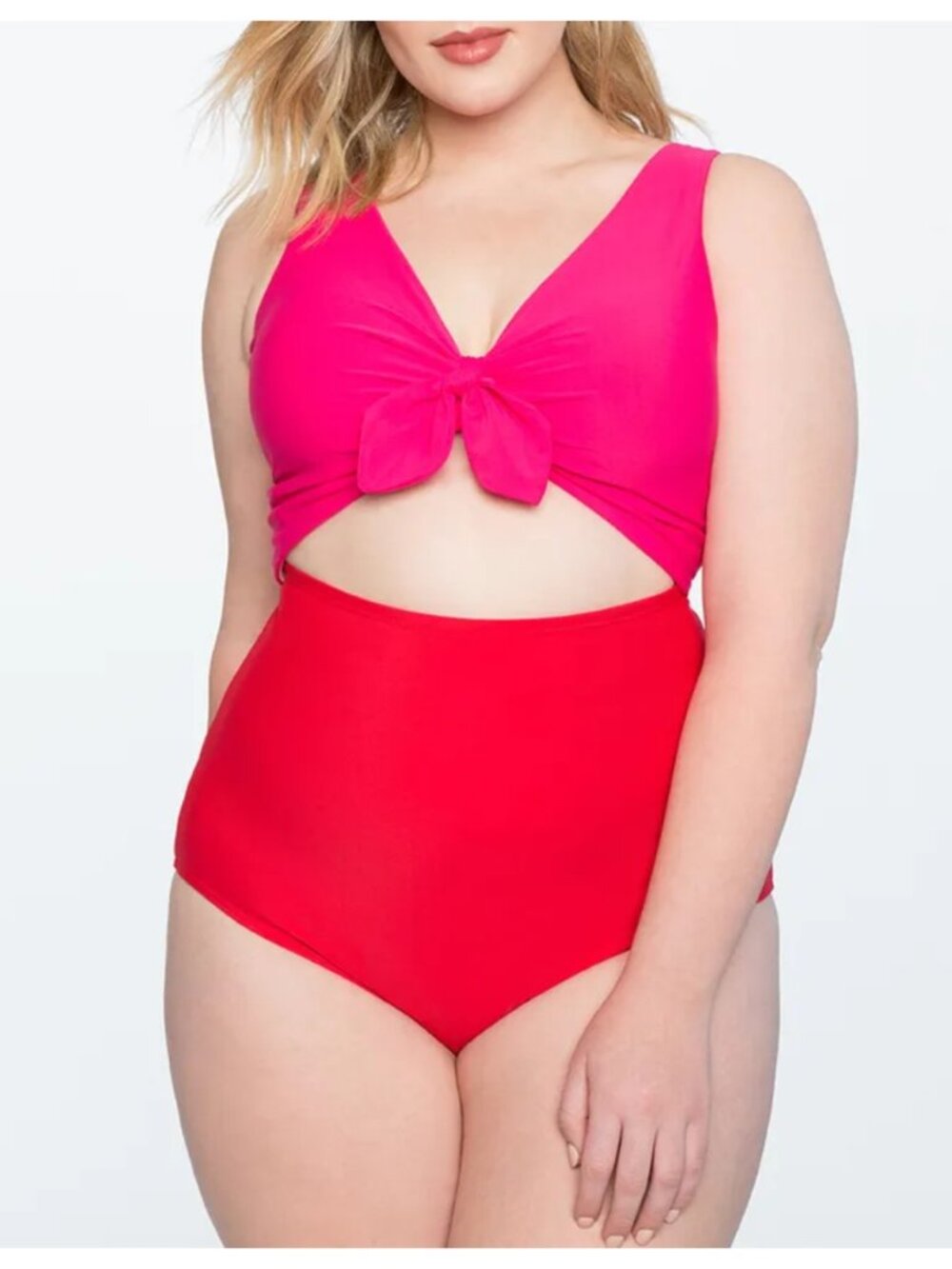 Eloquii Red Pink Colorblock One Piece Swimsuit sz 12W